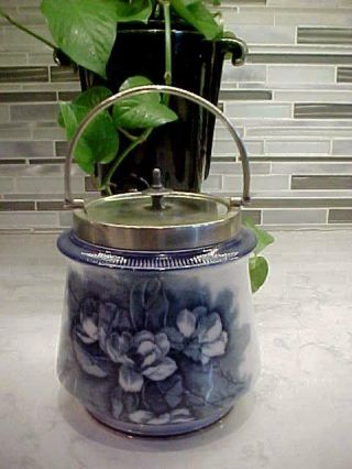 Antique Carlton Ware W & R Stoke On Trent Blue Floral Biscuit Barrel Cracker Jar