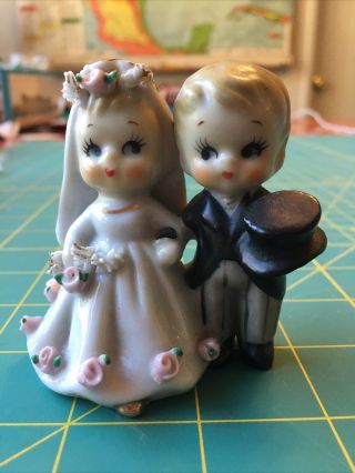 Vintage Bride & Groom Ceramic Figurine Cake Topper Japan Bell 1950s 60s Perfect