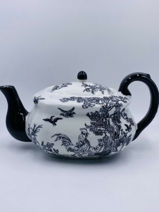 Vintage Dechang Ceramics Pottery Teapot Black And White Porcelain
