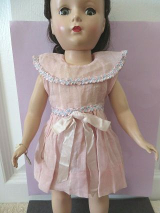 Vintage Organdy Pale Pink Doll Dress W Collar & Blue And Pink Trim Fits 13 " - 14 "