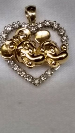 Rare Vintage Mickey & Minnie Mouse 14k Gold & Diamond Heart Pendant (unique)