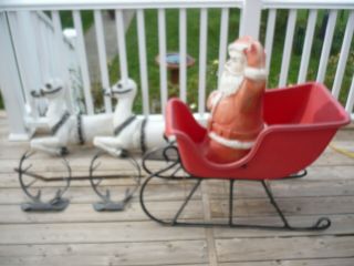 Rare Beco Santa With Sleigh And 2 Reindeer Blow Mold Christmas Ship Or Pick Up