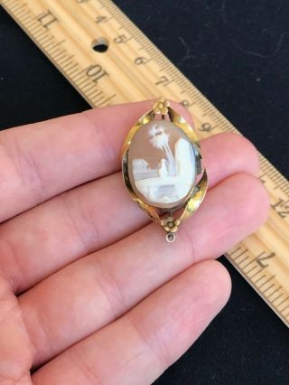 Antique Victorian 1800’s Gold Filled Cameo Shell Village Scene Brooch Pin