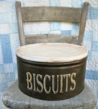Huge Antique Pantry Tin Canister Bread And Biscuits