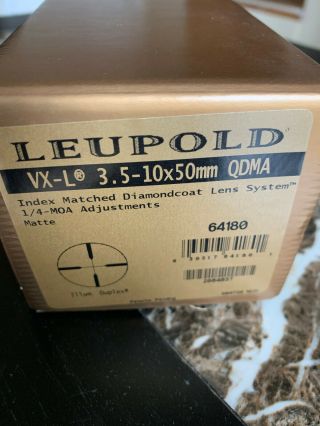 Leupold Vx - L 3.  5 - 10x50mm Rare Qdma With 30mm Tube Illuminated Duplex Reticle