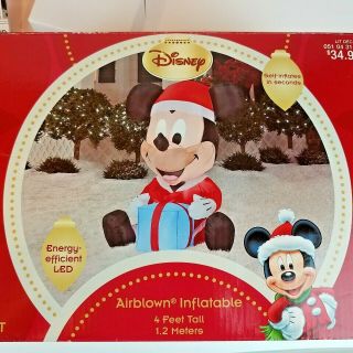 GEMMY Airblown Inflatable MICKEY MOUSE Lighted 4 ' Tall Christmas RARE 3