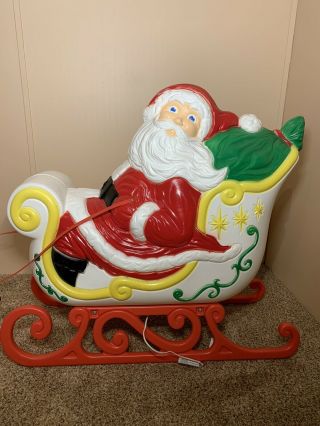 RARE Giant Grand Venture Santa Claus Sleigh Reindeer Christmas Blow Mold Light 5