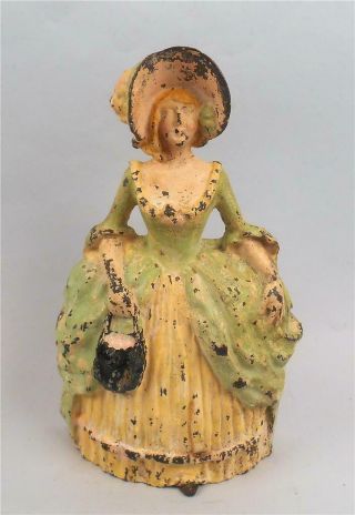 Antique Cast Iron 10 1/2 " Tall Victorian Lady / Woman Doorstop Detail