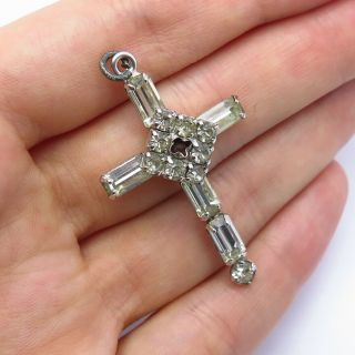 Antique Sterling Silver Rhinestone Handcrafted Stanhope Cross Pendant