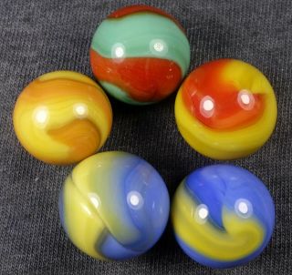 4,  - 3/4 " Antique Akro Agate Two Color Shooter Corkscrew Marbles