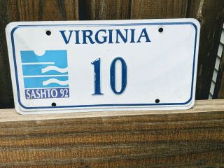 Virginia Lo Low Number 10 License Plate On Rare Sashto 92 Base 1992 Ten