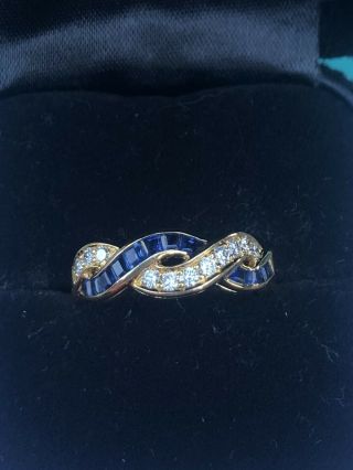 Tiffany & Co Diamond Sapphire Weave Band Ring 18k Yellow Gold Rare Sz 5