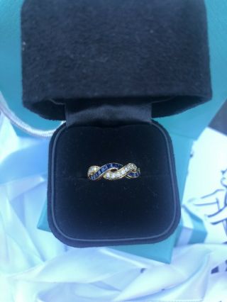 TIFFANY & CO Diamond Sapphire Weave Band Ring 18k Yellow Gold RARE Sz 5 2