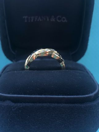 TIFFANY & CO Diamond Sapphire Weave Band Ring 18k Yellow Gold RARE Sz 5 4
