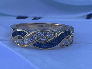 TIFFANY & CO Diamond Sapphire Weave Band Ring 18k Yellow Gold RARE Sz 5 5