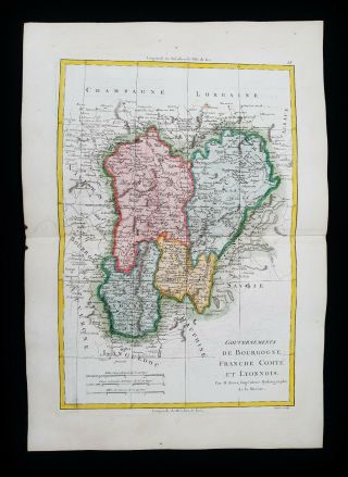 1787 Bonne & Desmarest - Rare Map Of France,  Burgundy,  Lyon,  Franche - Comte 