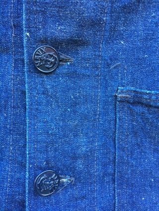 Vtg US Navy Shawl Collar Denim Jacket Jean Dark WWII Dungaree Rare 40s 3