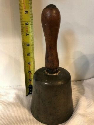 Antique Cast Iron School Bell With Wood Handle