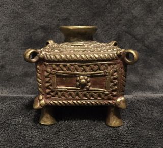 19th Century Antique India Lost Wax Cast Bronze/brass Dhorka Footed Inkwell Jar