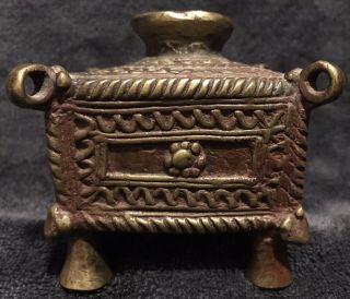 19th Century Antique India Lost Wax Cast Bronze/Brass Dhorka Footed Inkwell Jar 2