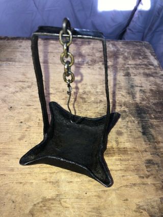 Very Early Antique Square 4 Spout Betty Lamp Whales Oil Early 1800’s