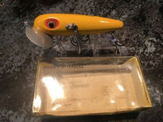 Vintage Fred Arbogast Musky Jitterbug Fishing Lure Antique Tackle Box Bait Bass