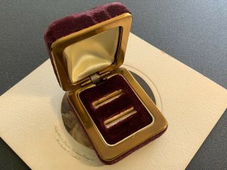 Antique Vintage Art Deco Maroon Velvet Ring Presentation Box For 2 Rings