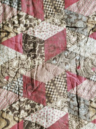 Antique early 1800 ' s Cheater Cloth CUTTER QUILT fabric patchwork paisley plaid 2