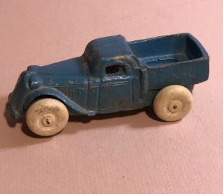 Antique 1930s Cast Iron Blue Truck With White Tires