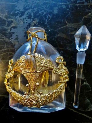 Vintage French Glass Perfume Bottle w/ Elaborate 