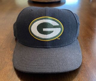 Vintage 90s Era Made In Usa Green Bay Packers Fitted Hat Black 7 1/4 Rare