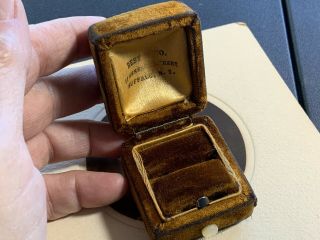 Antique Vintage Brown Velvet Ring Presentation Box Buffalo Ny,  M Of Pearl Button