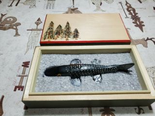 N A Hand Carved Wooden Fish Decoy,  Northern W/custom Wood - Burned Box.  6 - 7 "