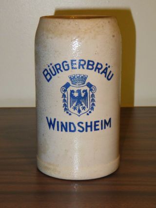 Vintage Burgerbrau Windsheim Stein/ceramic Beer Mug.  A Rare Find 7 - 1/2 " Tall.