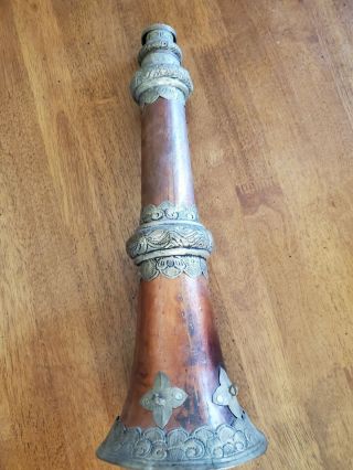 Antique Tibetan Collapsible Telescoping Silver Copper Brass Long Horn Trumpet
