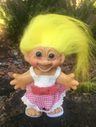 Vintage 1960s 5 " Thomas Dam Troll Doll W/blue Glass Eyes,  Outfit,  Shoes