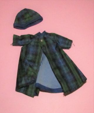 Vintage Richwood Sandra Sue Doll Blue And Green Plaid Raincoat And Hat