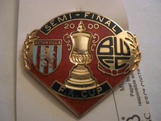 Rare Old 2000 Aston Villa V Bolton Football Club Fa Cup Enamel Brooch Pin Badge
