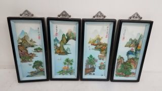 Vintage Asian Swatow Shell Cutting Seasons Framed