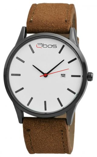Qbos Herrenuhr Zifferblatt Weiß Datumsanzeige Armband Braun Armbanduhr Sqb419