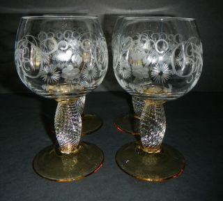 4 Amber Theresienthal - Pieroth Rare Wheat Pattern - Hand Blown German Wine Glasses