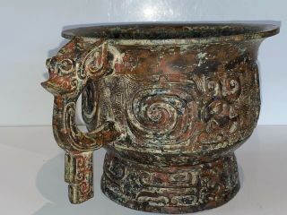 VERY RARE ANTIQUE CHINESE BRONZE CENSER ARCHAIC - LARGE EXAMPLE 2.  6 KILOS 4