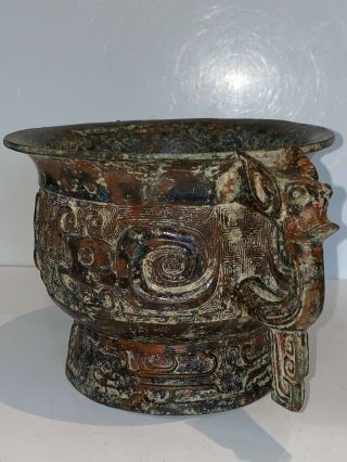 VERY RARE ANTIQUE CHINESE BRONZE CENSER ARCHAIC - LARGE EXAMPLE 2.  6 KILOS 5