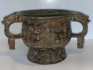 VERY RARE ANTIQUE CHINESE BRONZE CENSER ARCHAIC - LARGE EXAMPLE 2.  6 KILOS 6