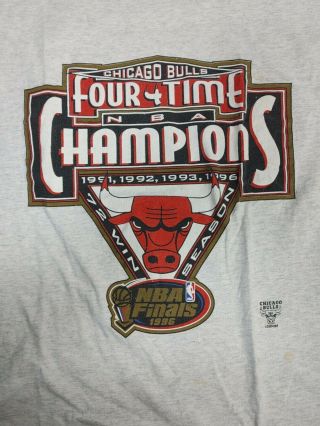 Vintage Chicago Bulls Four Time Nba Champ 1996 T - Shirt Rare