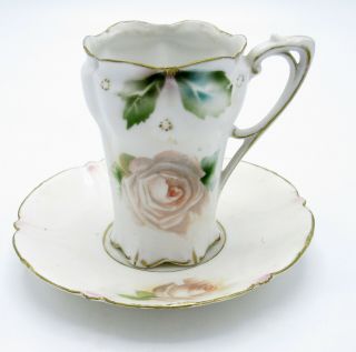 Antique RS Prussia Tall Tea Cup,  Roses,  NR 2
