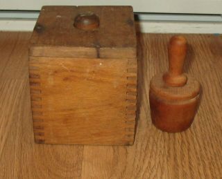 Antique Primitive Wooden Butter Mold And Mini Butter Mold