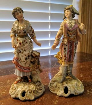 Set Of Two Antique German Or French 5 " Porcelain Figurines Fork Markings