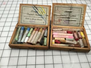 2 Antique Mengs Pastell - Farben Muller & Hennig Pastel,  Dresden Wood Box Germany