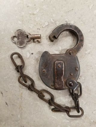 Antique Railroad Padlock With Chain Nycrr Miller Lock Co.  Philadelphia